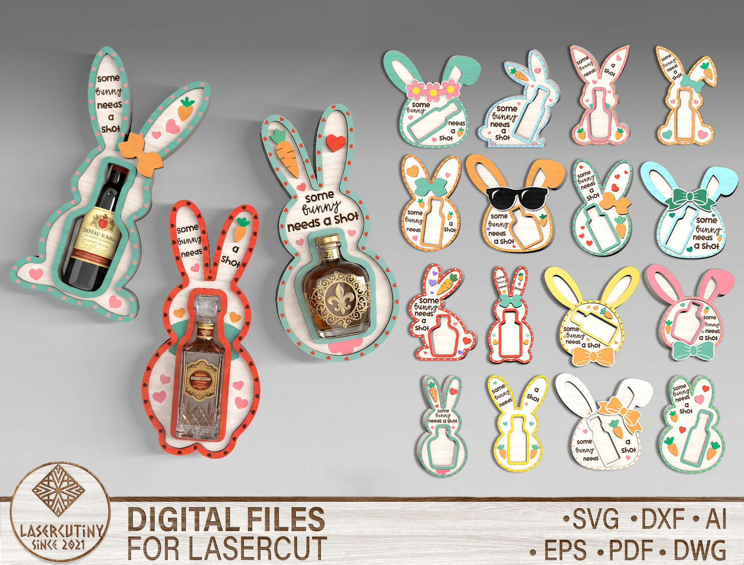 Easter Bunny Bottle Holder SVG 19 Designs Laser Cut for Glowforge and xTool