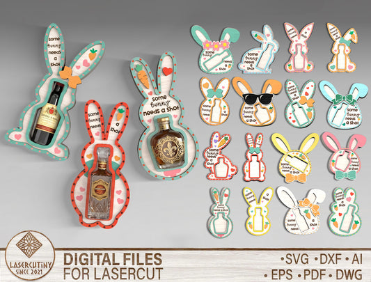 Easter Bunny Bottle Holder SVG 19 Designs Laser Cut for Glowforge and xTool