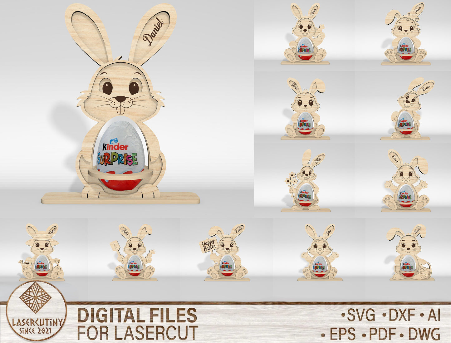 Easter Bunny Kinder Egg Holder SVG 12 Designs Laser Cut for LightBurn and xTool