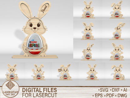 Easter Bunny Kinder Egg Holder SVG 12 Designs Laser Cut for LightBurn and xTool