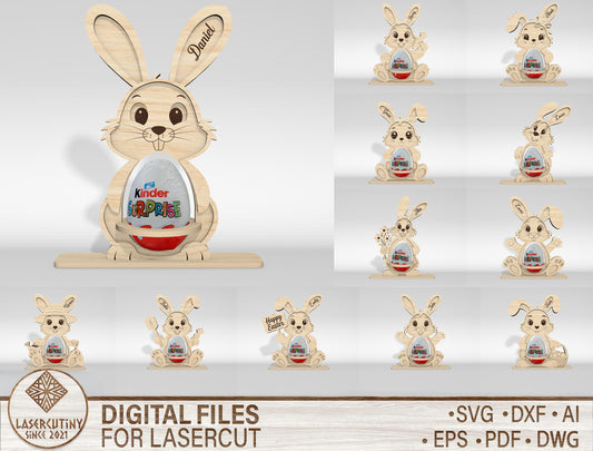 Easter Bunny Kinder Egg Holder SVG 12 Designs Laser Cut for LightBurn and xTool