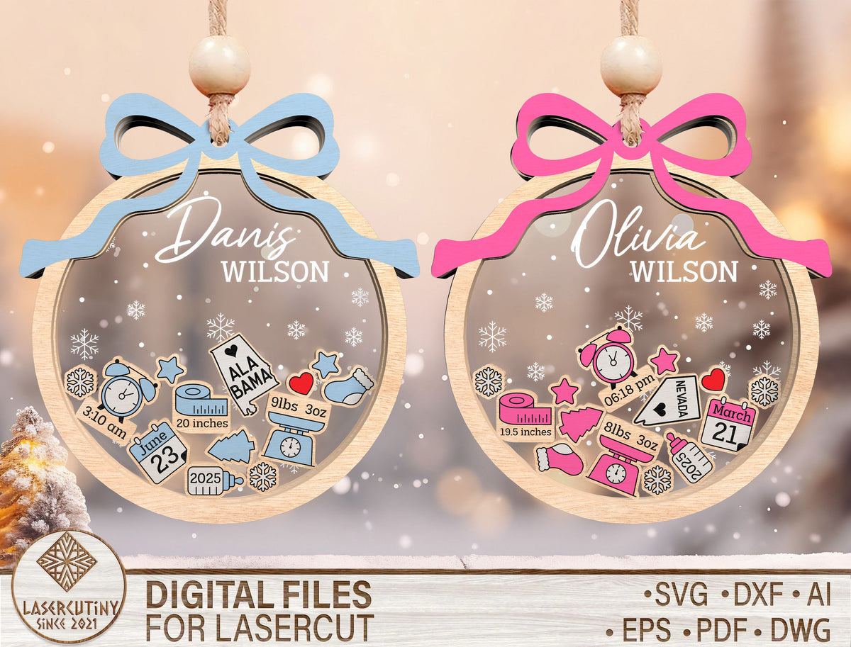 Personalized Baby Birth Announcement Christmas Ornament SVG 1
