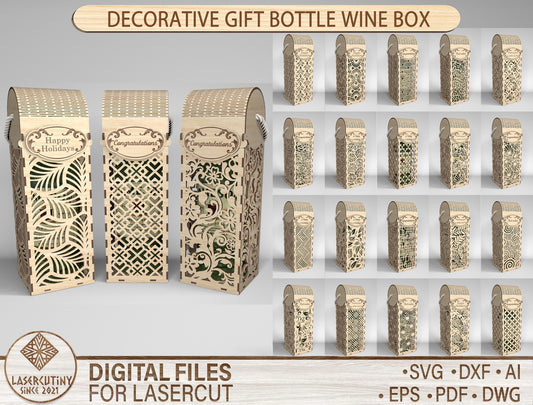 Wine Bottle Gift Box Bundle SVG Laser Cut File for Glowforge and xTool