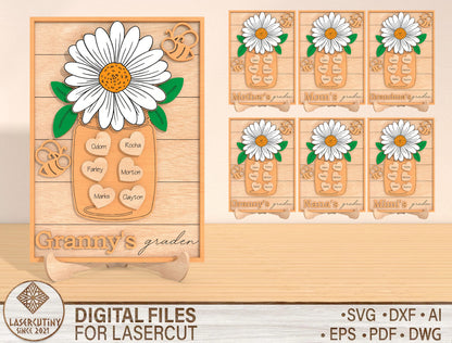 Personalized Daisy Family Name Sign SVG Bundle for Glowforge and xTool