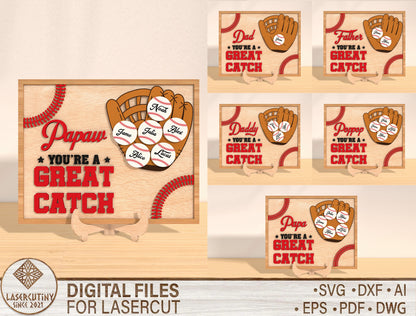 "You're a Great Catch Dad" Baseball Glove Sign SVG for Glowforge and xTool