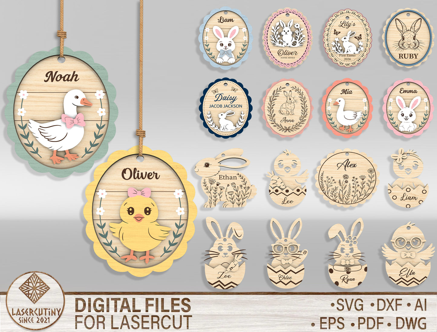 Easter Bunny Basket Tag SVG Bundle 18 Designs for Glowforge and xTool
