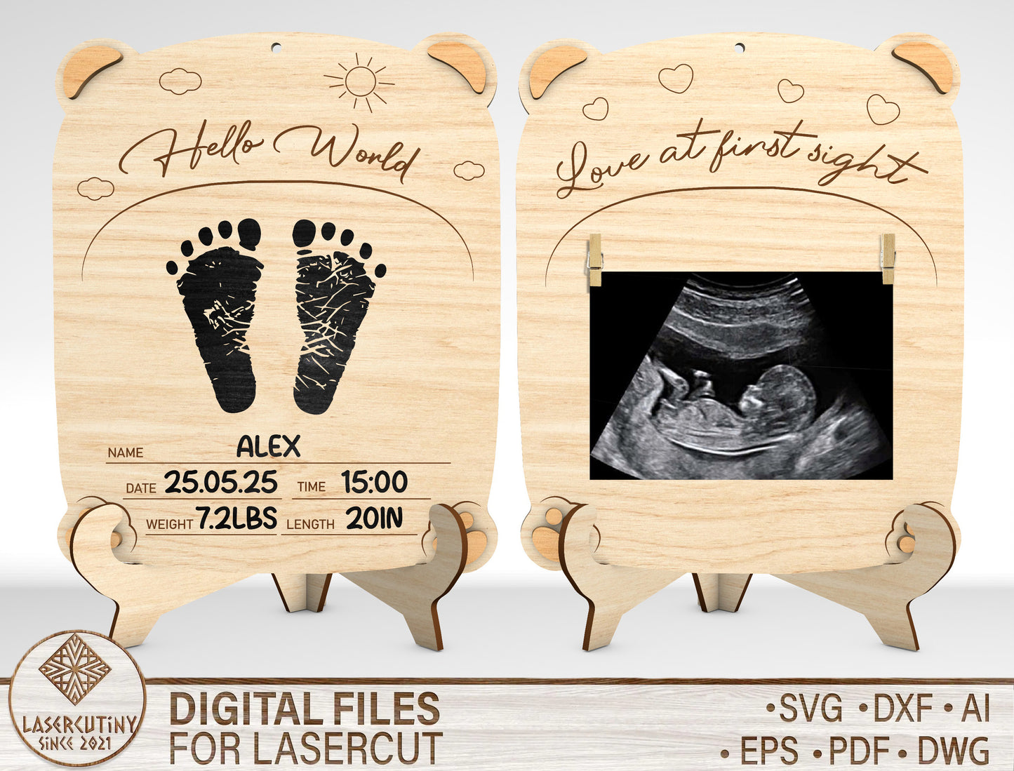 Personalized Baby Footprint Ultrasound Frame SVG Laser Cut File for Glowforge and LightBurn