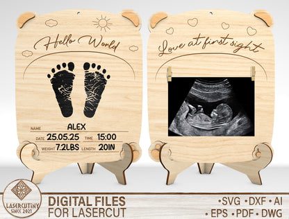 Personalized Baby Footprint Ultrasound Frame SVG Laser Cut File for Glowforge and LightBurn