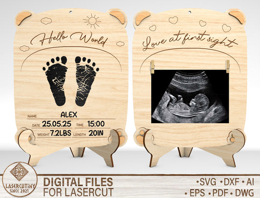 Personalized Baby Footprint Ultrasound Frame SVG Laser Cut File for Glowforge and LightBurn