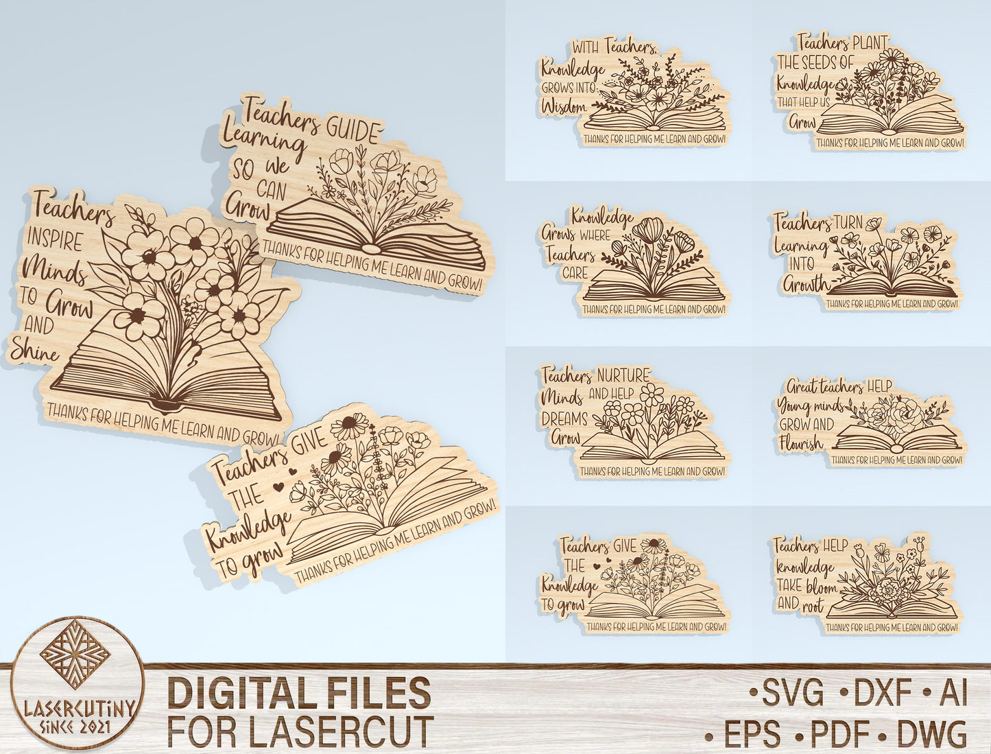 Teacher Floral Book Gift Tag SVG Laser Cut File for Glowforge and xTool