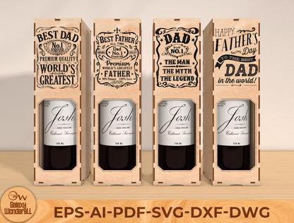 Father’s Day Wine Box Laser Cut File Bundle | Best Dad Wine Gift Box | Vintage Wooden Decor | Glowforge, xTool, LightBurn, etc.