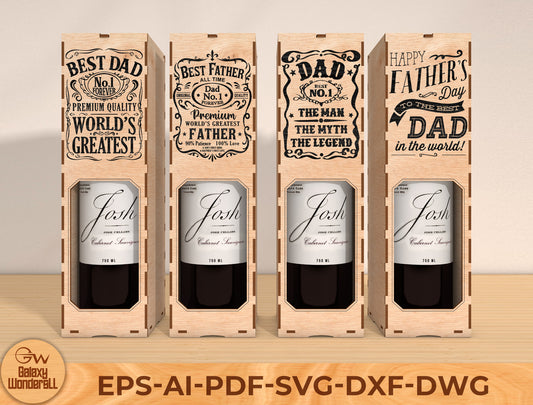 Father’s Day Wine Box Laser Cut File Bundle | Best Dad Wine Gift Box | Vintage Wooden Decor | Glowforge, xTool, LightBurn, etc.