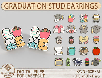 Graduation Stud Earrings SVG Bundle for xTool and LightBurn