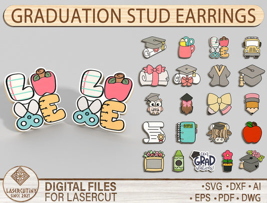 Graduation Stud Earrings SVG Bundle for xTool and LightBurn