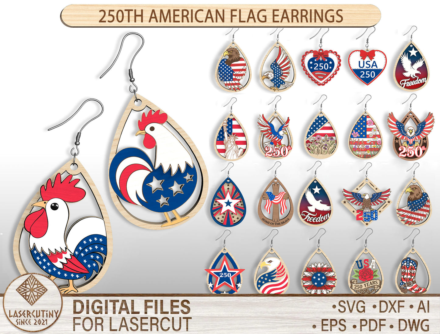 250th Patriotic Earring SVG Bundle for Glowforge and xTool