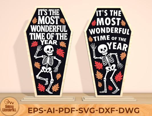 Funny Skeleton Coffin Sign SVG Laser Cut File | 2 Halloween Quote Designs | Spooky Wooden Decor | Glowforge, xTool, LightBurn, etc.