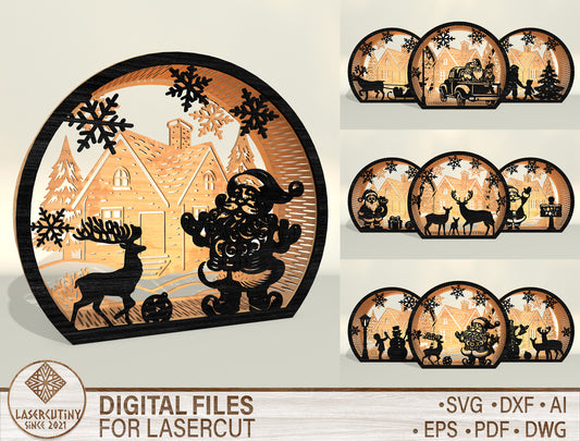 Christmas Santa Scene Lantern Laser Cut File | Ready to Cut | Glowforge, xTool, LightBurn, etc.