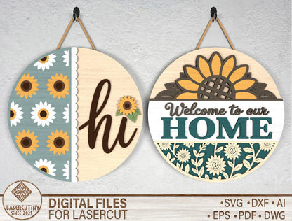 Sunflower Welcome to Our Home Sign SVG for xTool and Glowforge