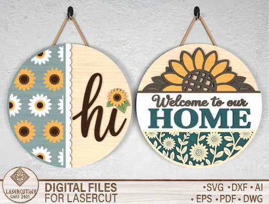 Sunflower Welcome to Our Home Sign SVG for xTool and Glowforge