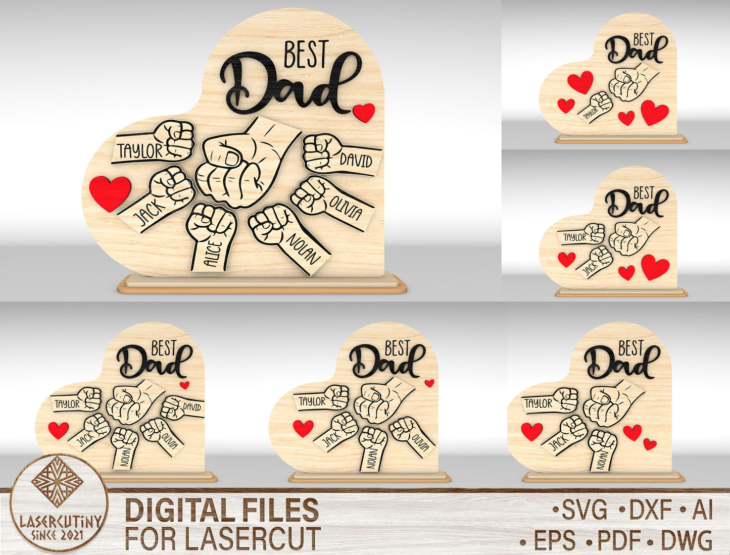 Personalized Best Dad Fist Bump Sign SVG Laser Cut File for Glowforge and xTool