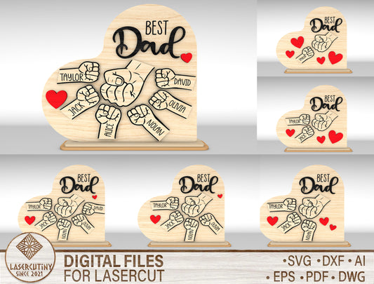 Personalized Best Dad Fist Bump Sign SVG Laser Cut File for Glowforge and xTool