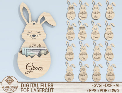 Personalized Easter Bunny Money Holder SVG Bundle for Glowforge
