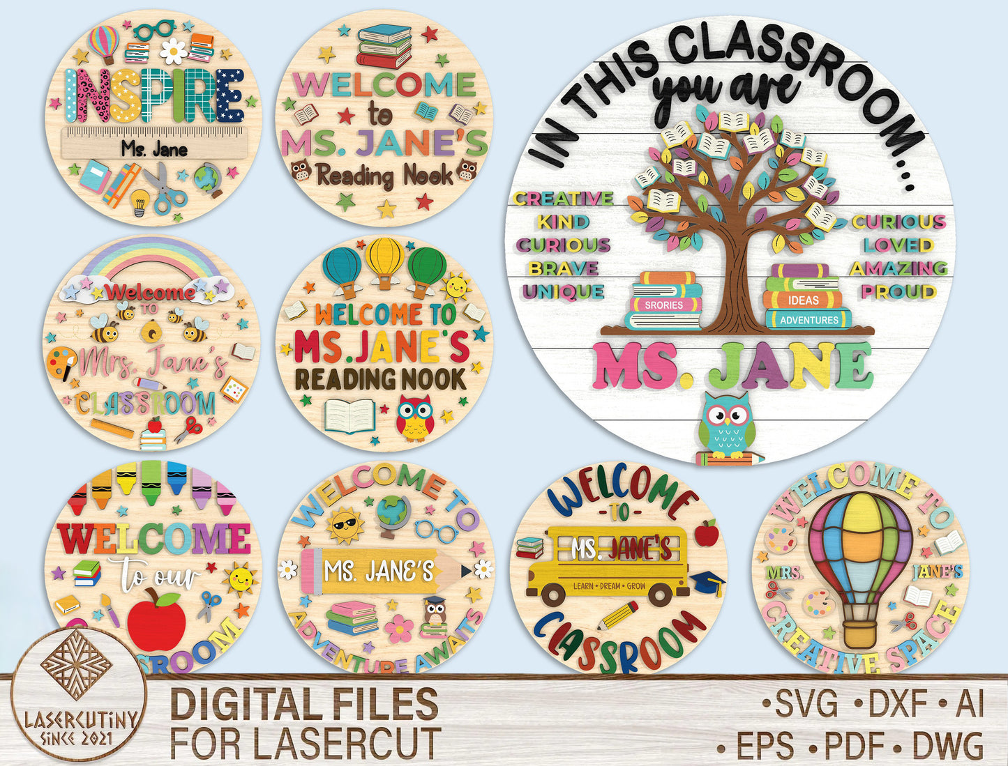 Personalized Classroom Door Sign SVG Bundle Laser Cut File for xTool and Glowforge