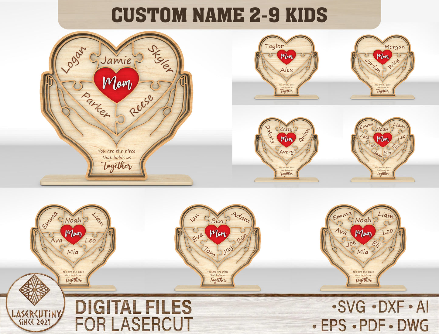 Family Hands Custom Name Sign SVG for xTool and LightBurn