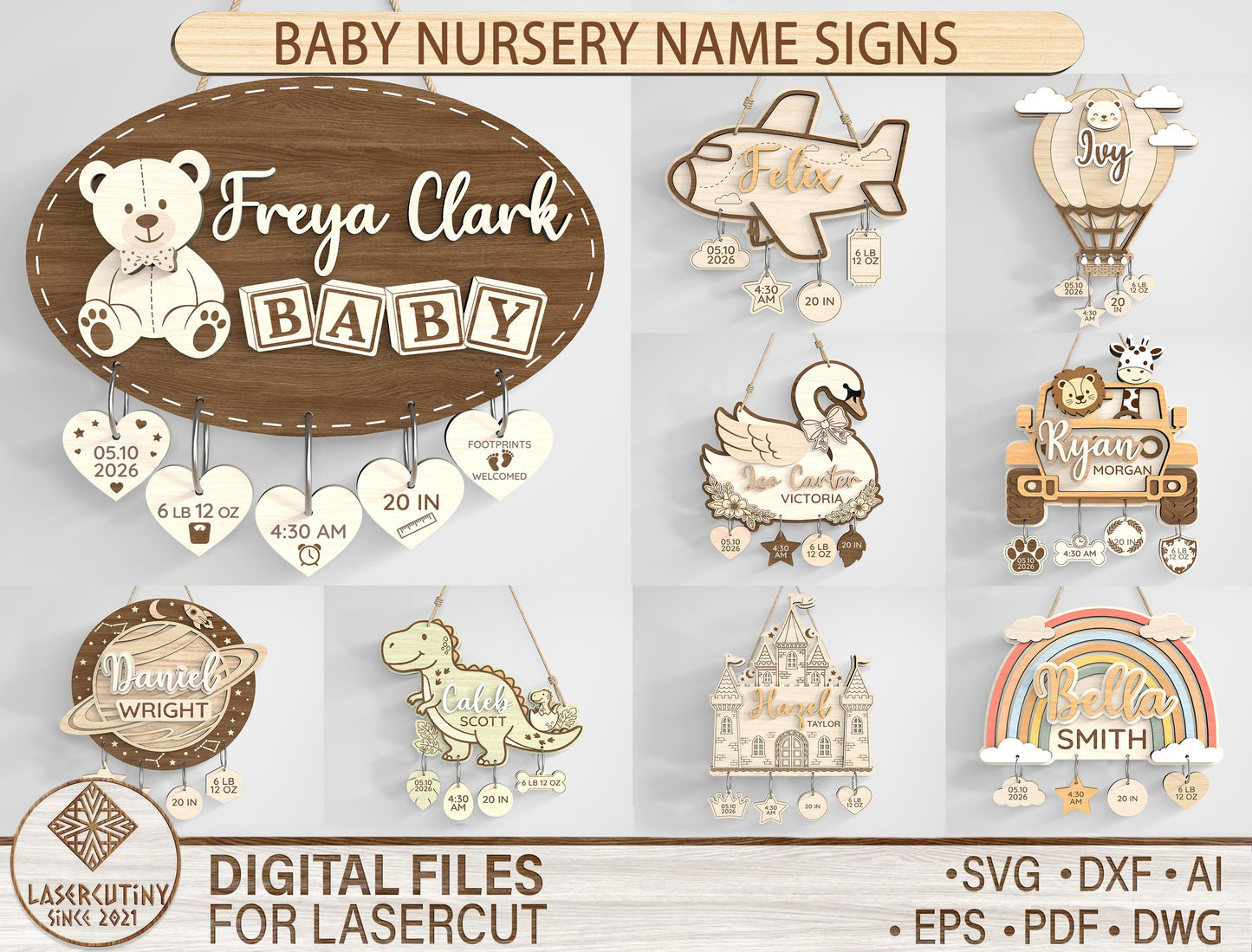 Baby Nursery Name Sign SVG File for Glowforge and xTool