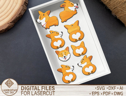 Corgi Stud Earring SVG Bundle Laser Cut File for LightBurn and xTool
