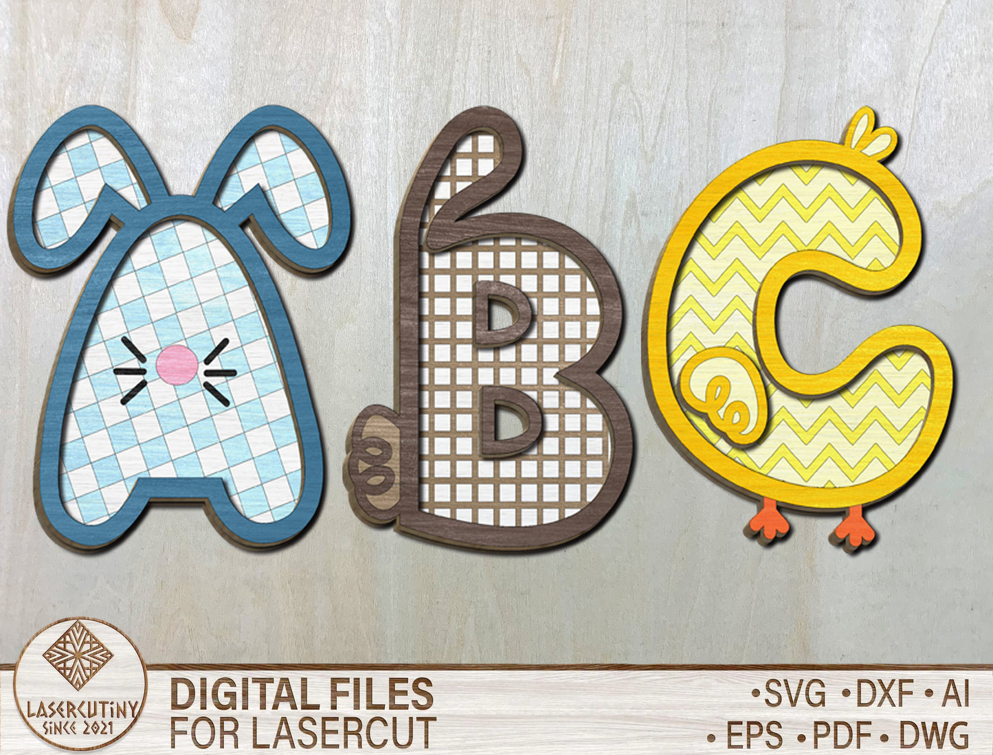 Easter Alphabet Letters SVG Bundle Cute Bunny ABC for LightBurn and xTool