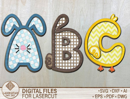 Easter Alphabet Letters SVG Bundle Cute Bunny ABC for LightBurn and xTool