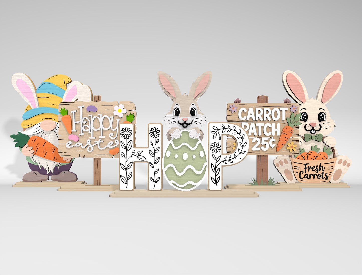 Easter Bunny Gnome Carrot Patch Shelf Sitter SVG Bundle for Glowforge and xTool
