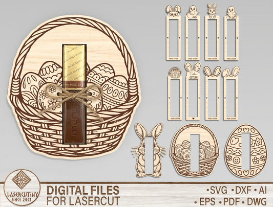 11 Easter Chocolate Holder Designs, Bunny & Basket SVG for Glowforge, xTool, LightBurn, etc. | Ready to Cut Laser Cut File
