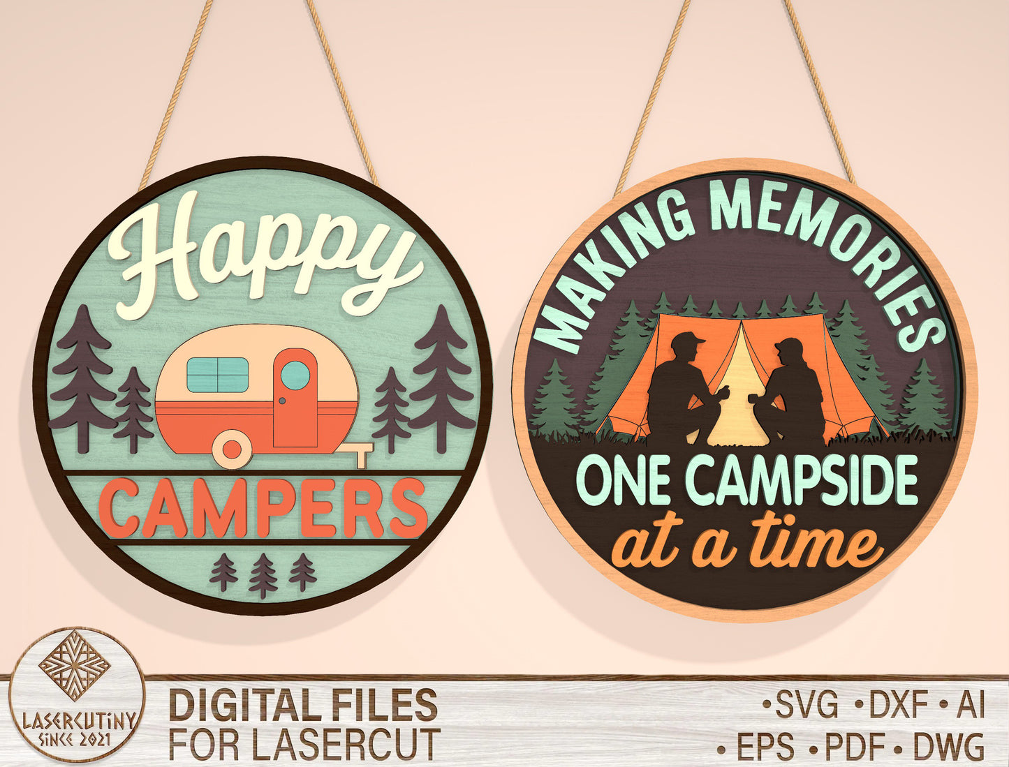 Camping Door Sign Bundle SVG for LightBurn and Glowforge Laser Cut File
