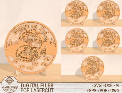 Personalized Father’s Day Fishing Round Sign SVG Laser Cut File for Glowforge and LightBurn