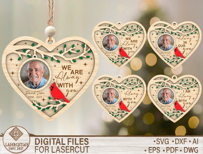 Cardinal Heart Photo Memorial Ornament SVG Laser Cut File for xTool