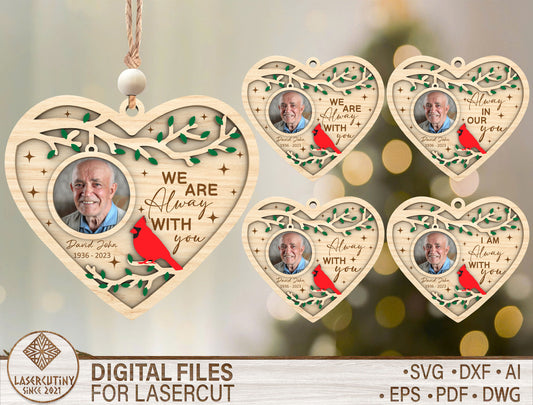Cardinal Heart Photo Memorial Ornament SVG Laser Cut File for xTool