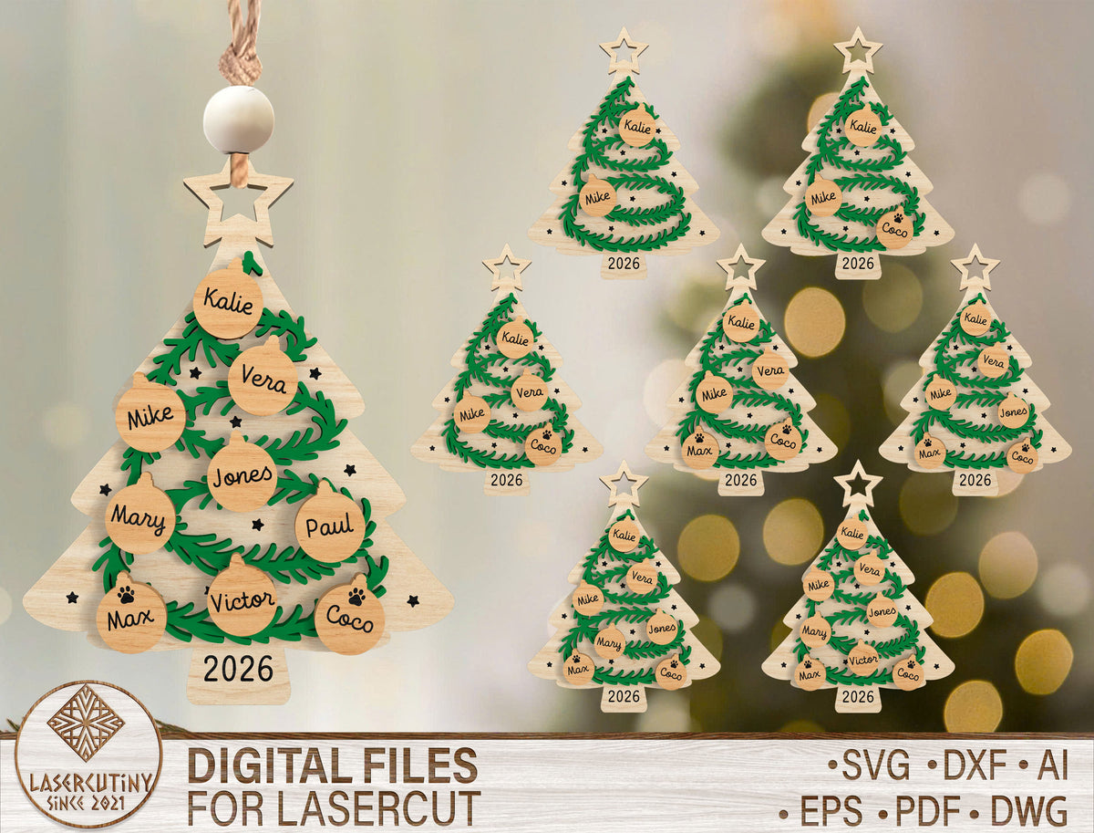 Personalized Family Christmas Tree Ornament SVG Bundle 1