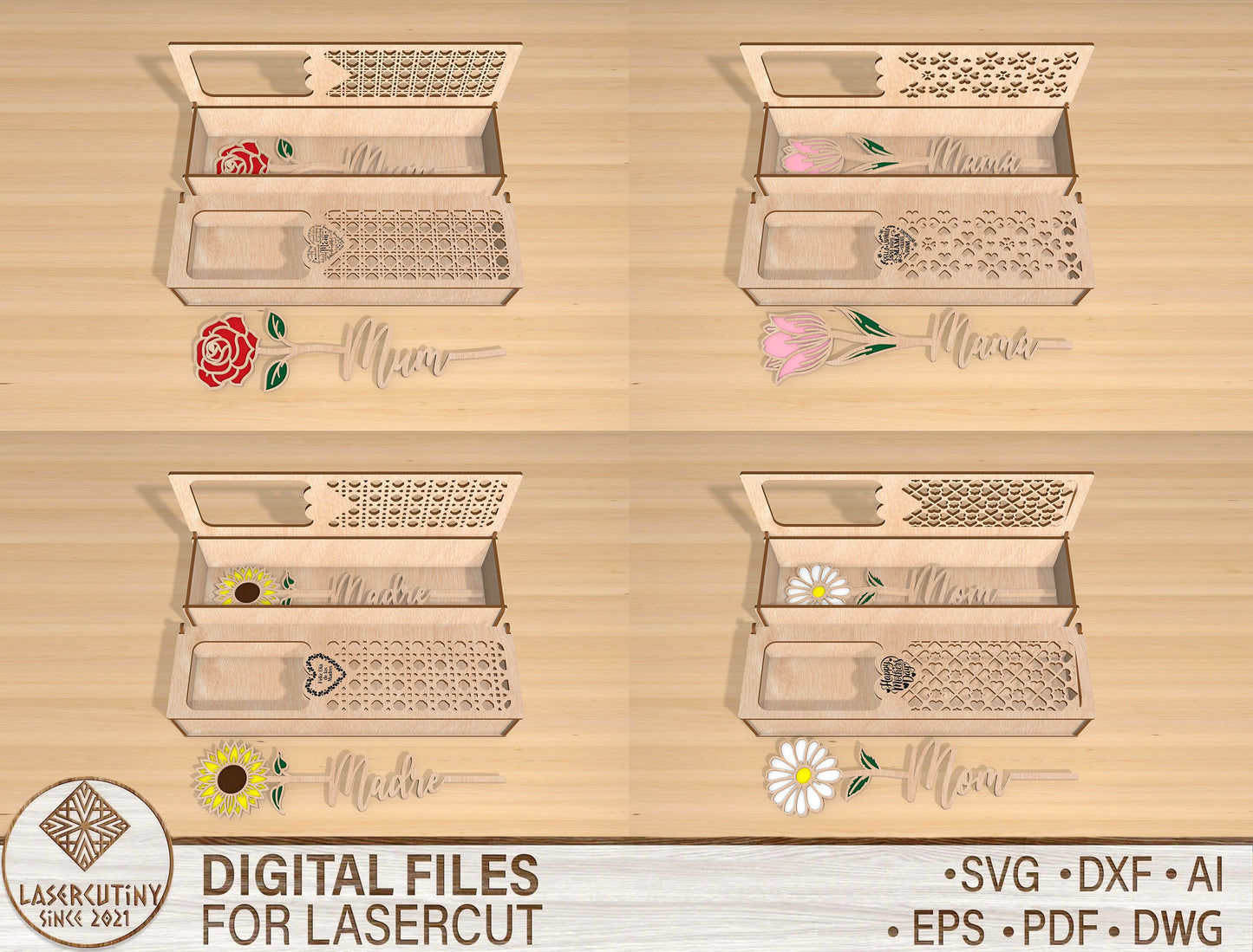 Mother’s Day Floral Gift Box SVG Laser Cut File for Glowforge