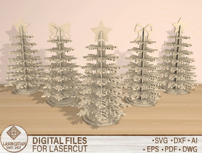 3D Snowflake Christmas Tree Laser Cut File | Ready to Cut | Glowforge, xTool, LightBurn, etc. My Store