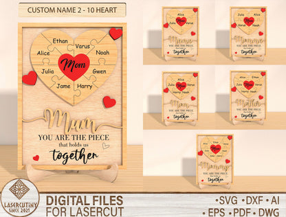 Personalized Mom Heart Puzzle Sign SVG for Glowforge and LightBurn