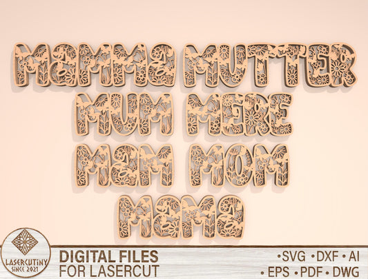 Mom Floral Word SVG Bundle Laser Cut File for Glowforge