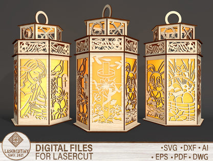 Easter Layered Lantern Christian Bunny Light SVG for Glowforge and xTool