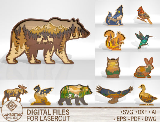 Multilayer Woodland Animal Scene SVG Bundle for xTool and Glowforge