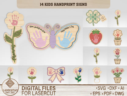 Mother's Day Handprint Craft Bundle SVG Kids Sign Laser Cut File for LightBurn and xTool