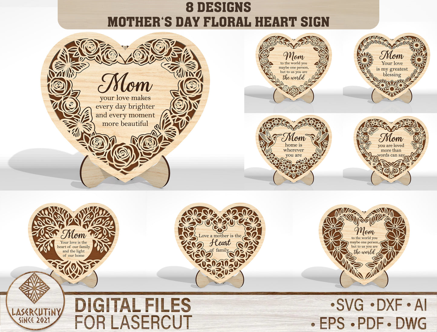 Floral Heart Engraved Sign SVG Bundle Vintage for LightBurn