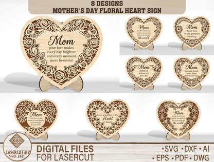 Floral Heart Engraved Sign SVG Bundle Vintage for LightBurn