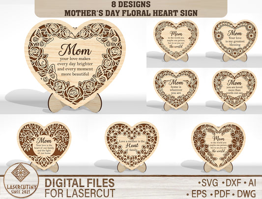 Floral Heart Engraved Sign SVG Bundle Vintage for LightBurn