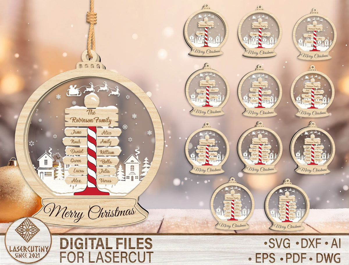 Personalized Family Name Christmas Village Snow Globe Orname 1